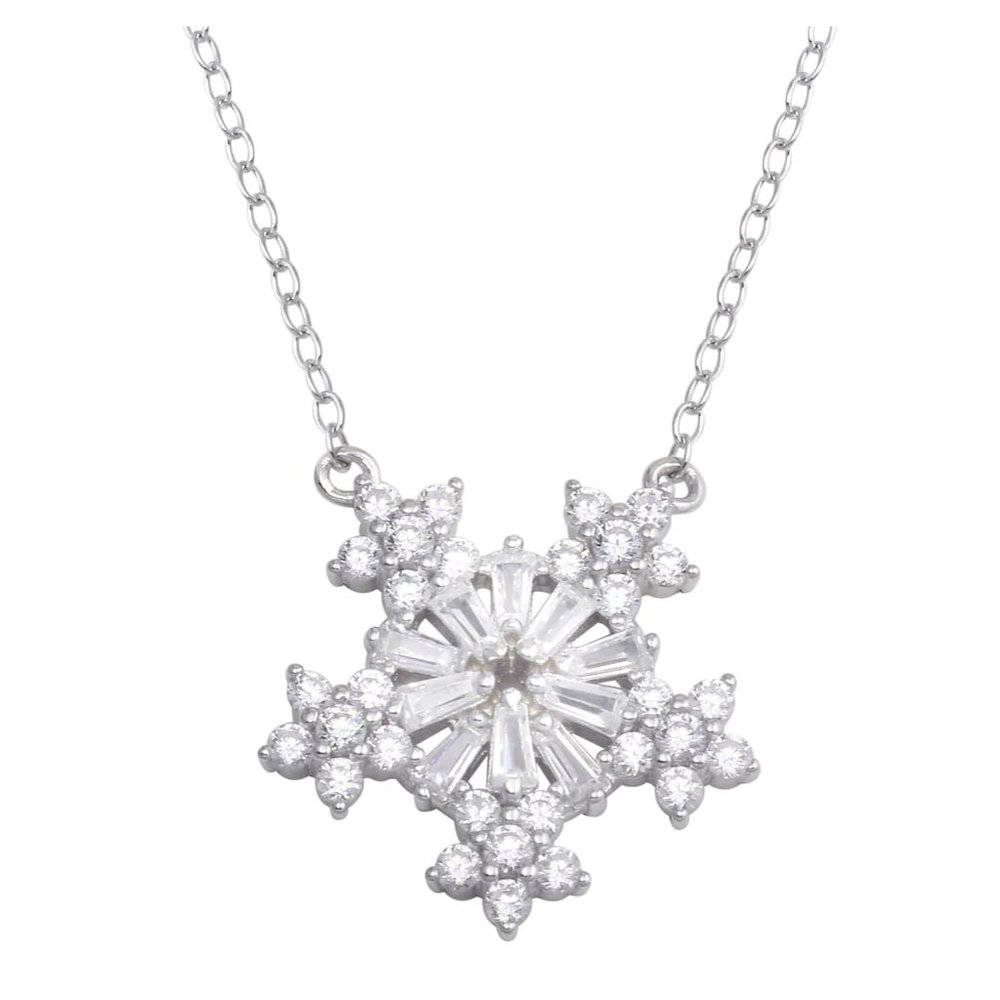 Sterling Silver 925 Rhodium Plated Snowflakes CZ Necklace
